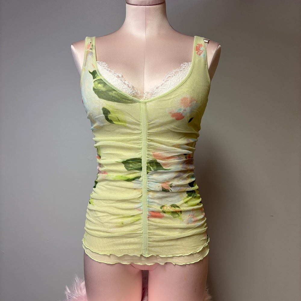 Armani Collezioni Spring Yellow/Green Floral Mesh Tank Top in size 6